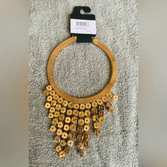 AREA Pink and Gold Bib Necklace — Layered Statement Collar - Picture 3 of 4